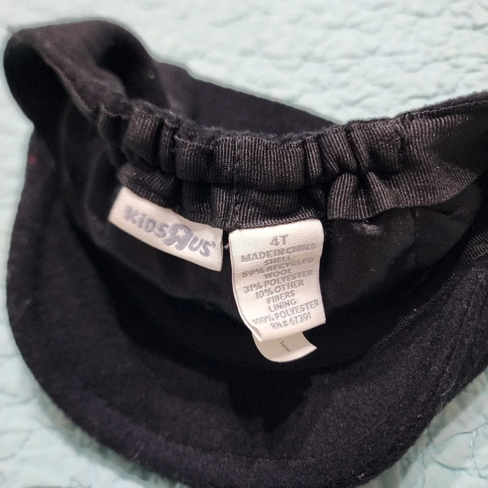 Kids R Us Black Wool Blend Newsboy Flat Cap Hat Sz 4T Elastic Back Vintage Style